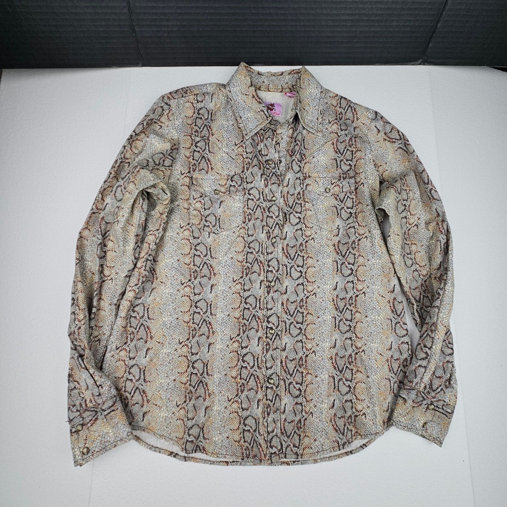 Wired Heart Western Snakeskin Pearl Snap Shirt Cotton Boho Indie Sleaze Large